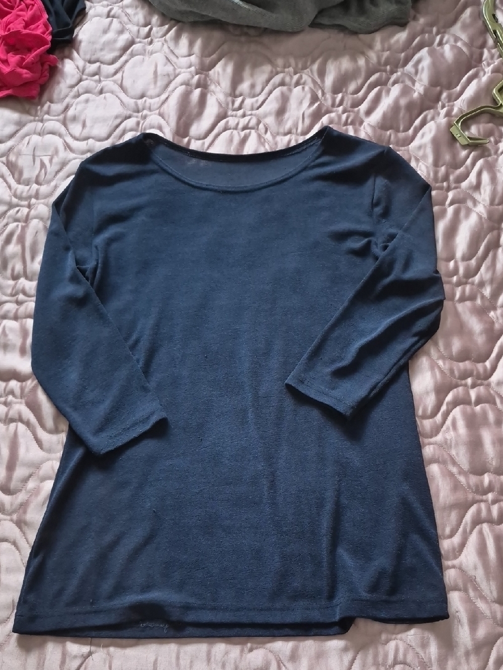 Classic Navy Scoop Neck Three-Quarter Sleeve Top